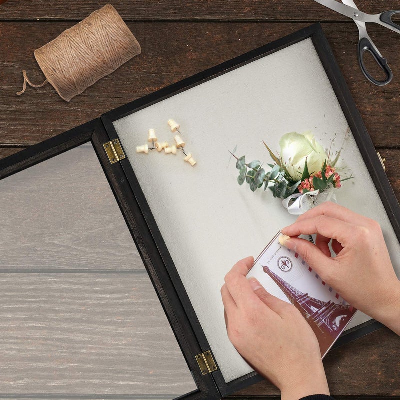 TJMOREE صندوق عرض ظل الزهور TJ.MOREE 11 × 14 إطار ظل كبير مع باب زجاجي لباقة الزفاف والميداليات والصور وصندوق الذكريات للأشياء الثمينة - أسود ريفي - Image 3